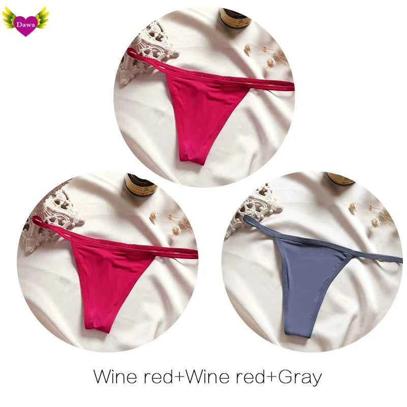 Cotton Bikini Panties T-back Thong Sexy Women Underwear 3pcs