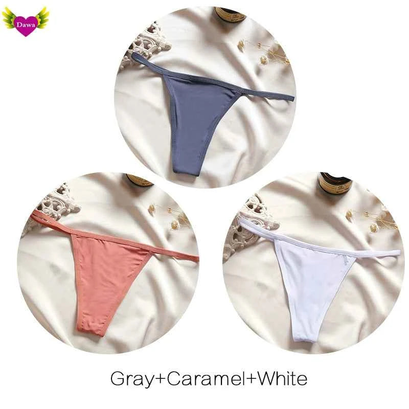 Cotton Bikini Panties T-back Thong Sexy Women Underwear 3pcs
