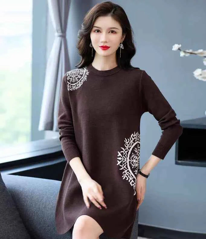 Chubby Mother Trendy Tummy Hiding Autumn and Winter Sweater