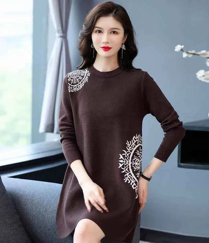 Chubby Mother Trendy Tummy Hiding Autumn and Winter Sweater