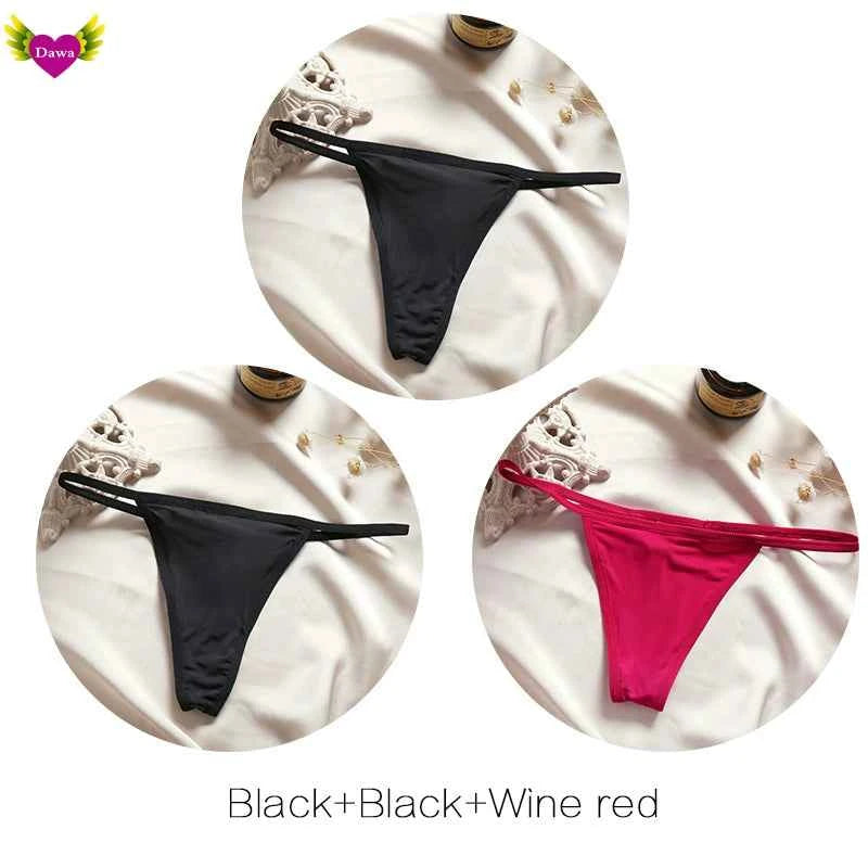 Cotton Bikini Panties T-back Thong Sexy Women Underwear 3pcs