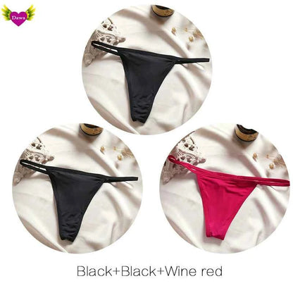 Cotton Bikini Panties T-back Thong Sexy Women Underwear 3pcs