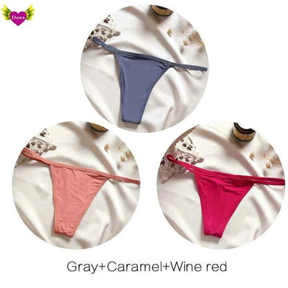 Cotton Bikini Panties T-back Thong Sexy Women Underwear 3pcs