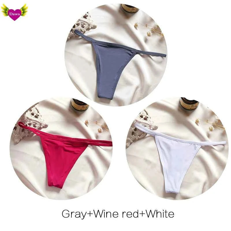 Cotton Bikini Panties T-back Thong Sexy Women Underwear 3pcs
