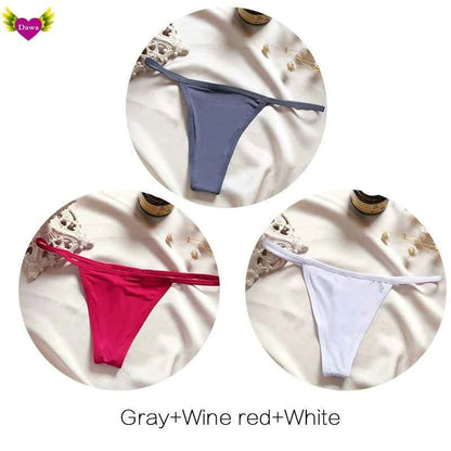 Cotton Bikini Panties T-back Thong Sexy Women Underwear 3pcs