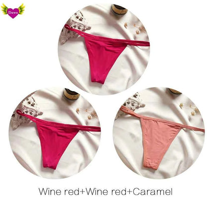 Cotton Bikini Panties T-back Thong Sexy Women Underwear 3pcs