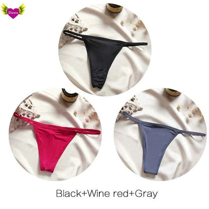 Cotton Bikini Panties T-back Thong Sexy Women Underwear 3pcs