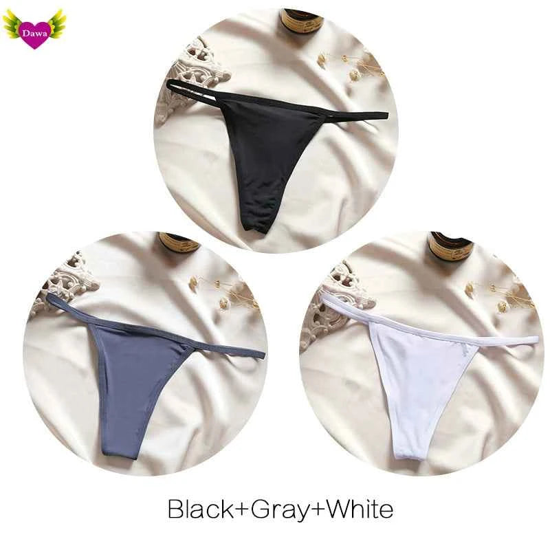 Cotton Bikini Panties T-back Thong Sexy Women Underwear 3pcs