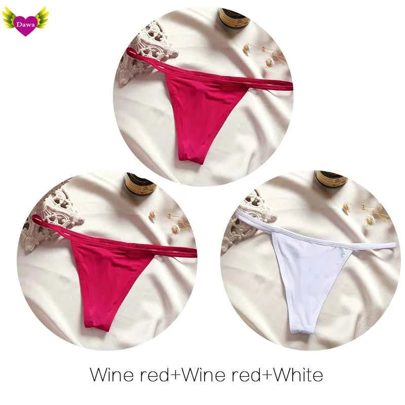 Cotton Bikini Panties T-back Thong Sexy Women Underwear 3pcs