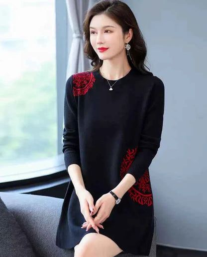 Chubby Mother Trendy Tummy Hiding Autumn and Winter Sweater