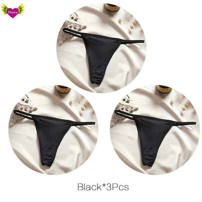 Cotton Bikini Panties T-back Thong Sexy Women Underwear 3pcs