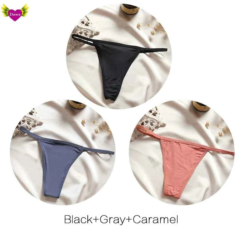 Cotton Bikini Panties T-back Thong Sexy Women Underwear 3pcs