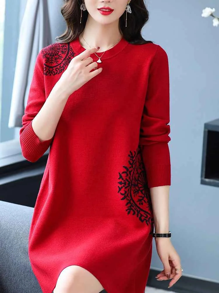 Chubby Mother Trendy Tummy Hiding Autumn and Winter Sweater