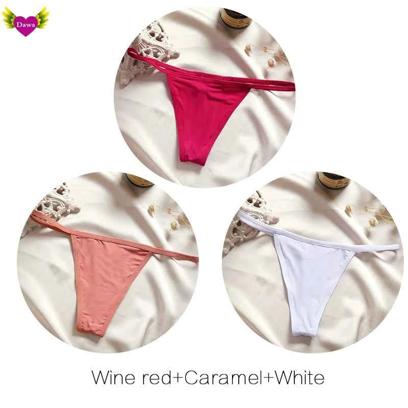 Cotton Bikini Panties T-back Thong Sexy Women Underwear 3pcs