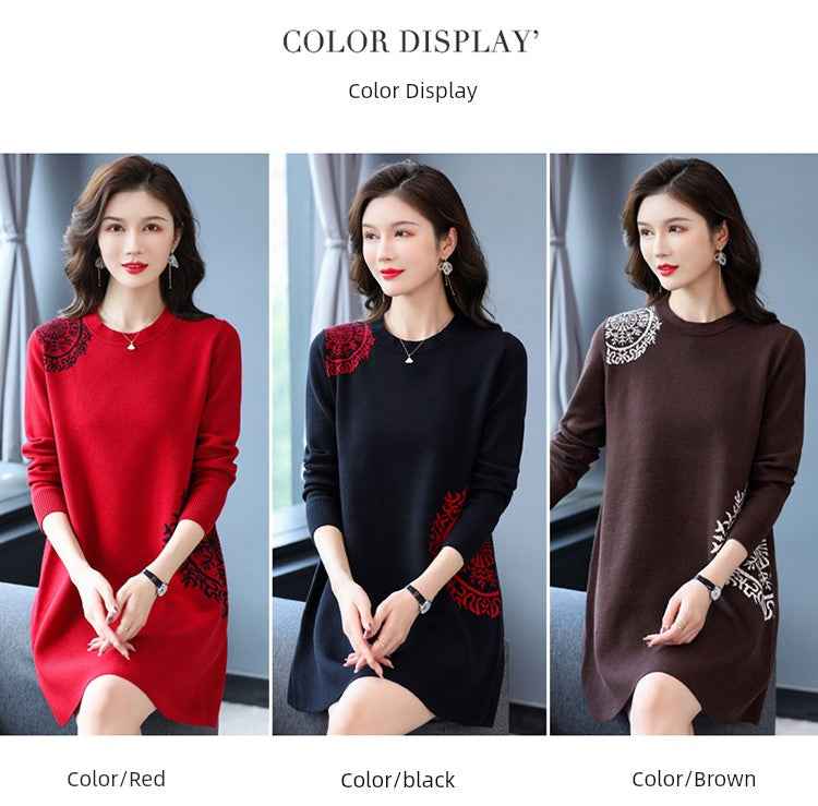 Chubby Mother Trendy Tummy Hiding Autumn and Winter Sweater
